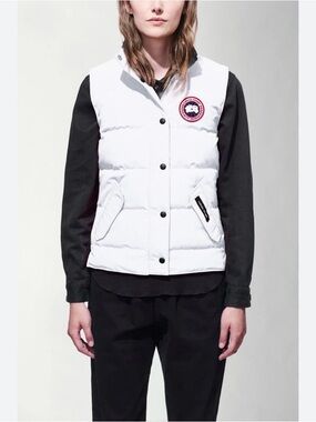 Canada Goose Freestyle White Quilted Goose Down Vest with Red Logo (RR)